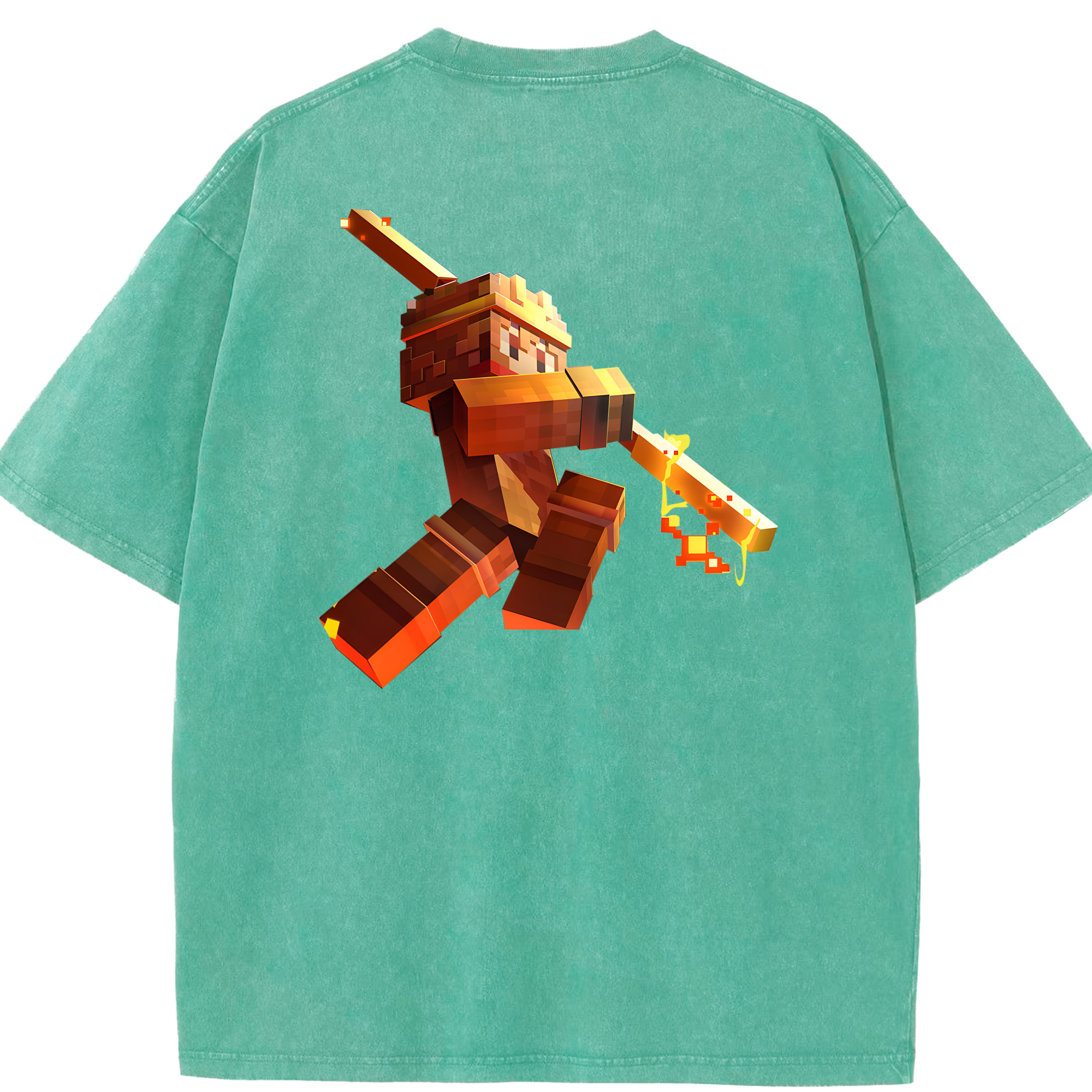 （画像用） マインクラフト ブロックの世界 Minecraft MC Block world 綿100% ヴィンテージ風 半袖Tシャツ（背面プリント）